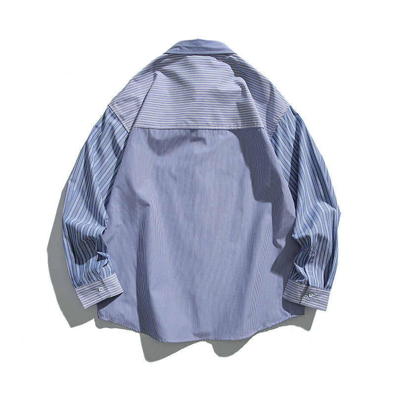 Unisex Oversize shirt with contrasting stripe panels and chest flap pocket Amarae