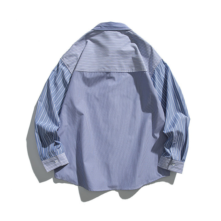 Unisex Oversize shirt with contrasting stripe panels and chest flap pocket Amarae