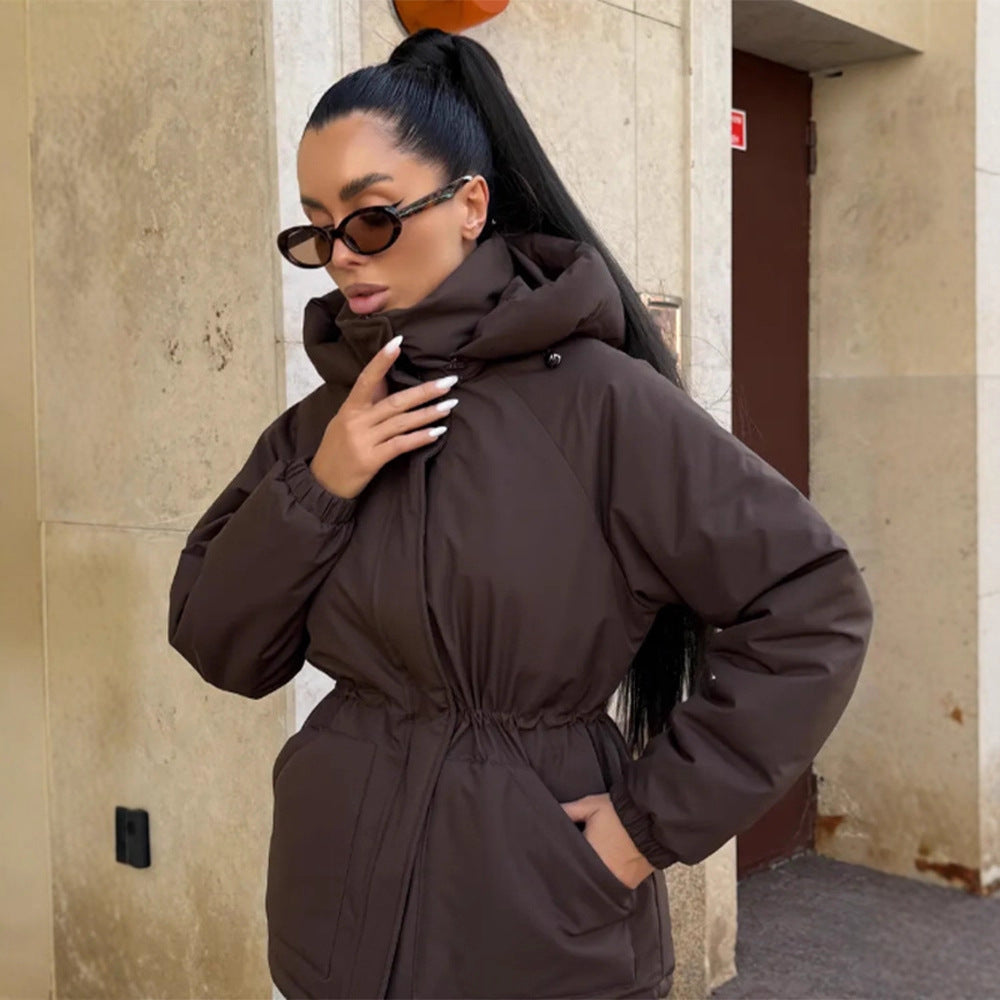Women’s quilted parka with high collar, fitted drawstring and hood Amarae