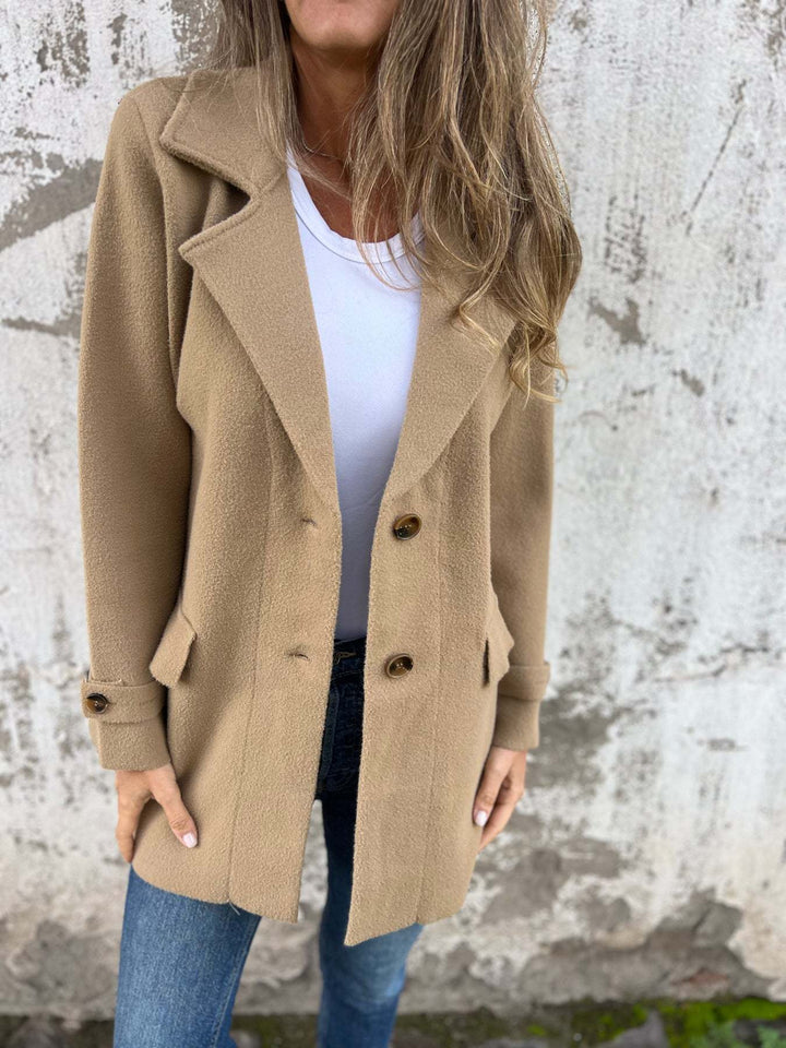 Fleece coat for women with double lapel and elegant shawl collar Lune London