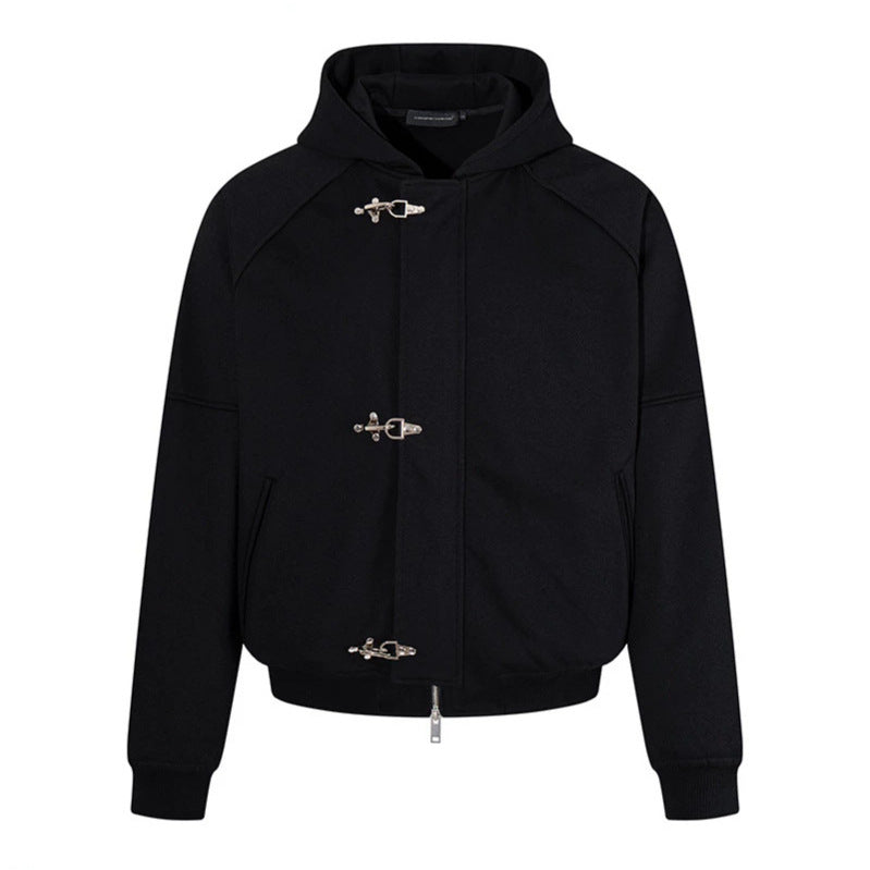 Women's hooded sweatshirt jacket in bomber style with carabiner buckle closure Amarae