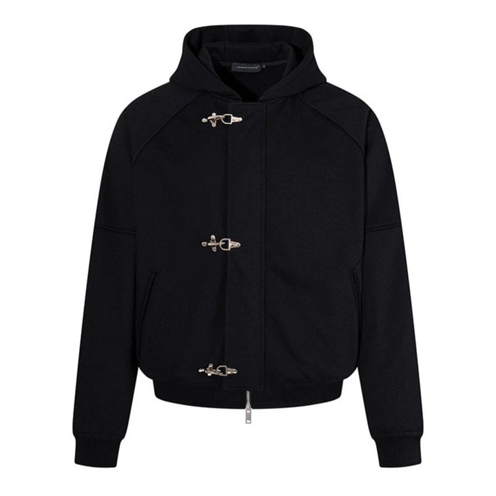 Women's hooded sweatshirt jacket in bomber style with carabiner buckle closure Amarae