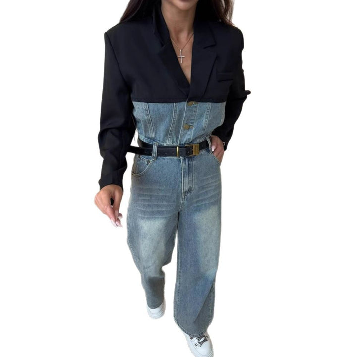 Lady Denim Overall with Contrasting Top and Wide Legs Lune London
