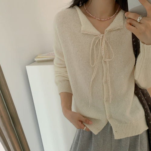 Casual knitted cardigan for women with drawstring and fine structure Amarae