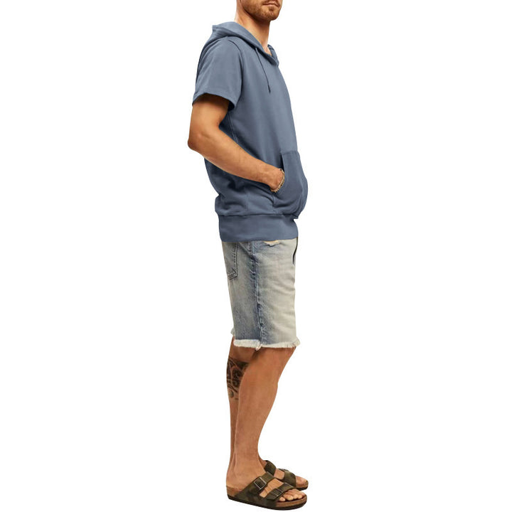 Men's Short Sleeve Hoodie with Practical Kangaroo Pocket Amarae