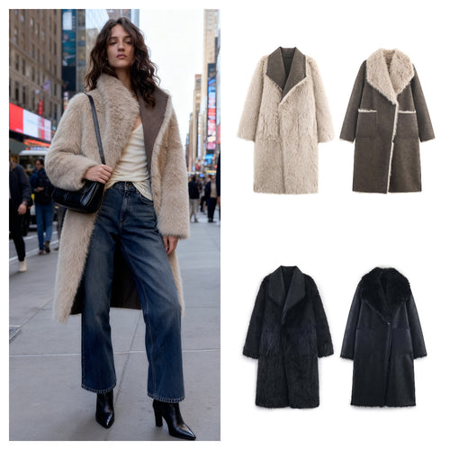 Manteau en fourrure synthétique élégant pour femmes avec revers élégant Chic & Stil