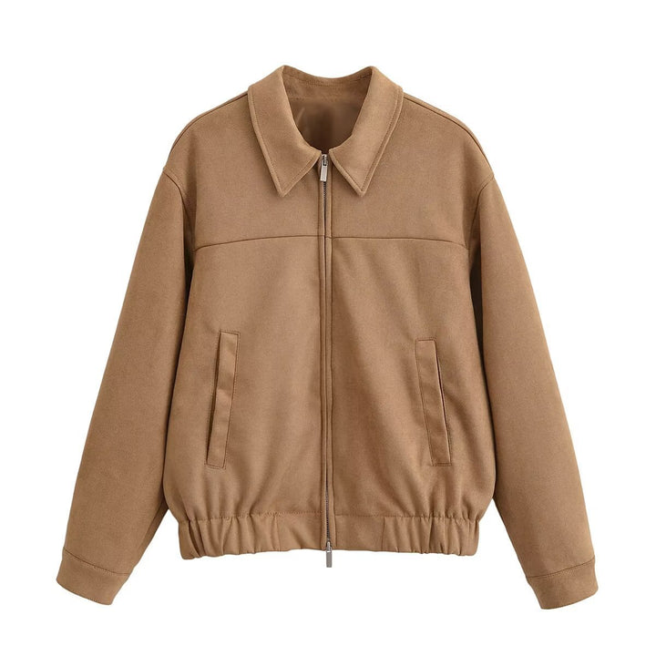 Casual faux leather jacket for women with elastic belt and trendy piped pockets Lune London