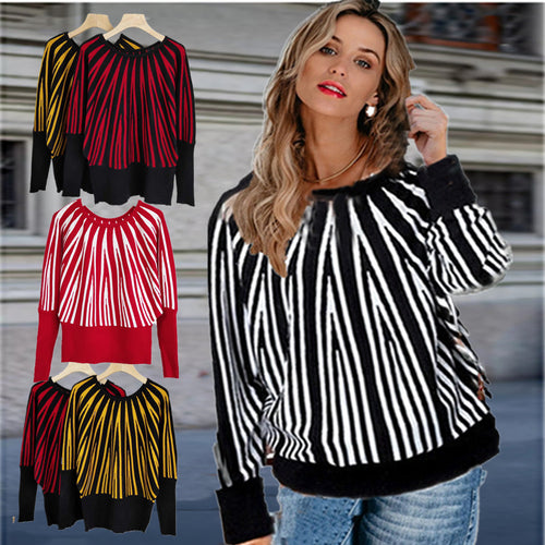 Ladies soft sweater with a modern striped pattern and a loose fit Amarae