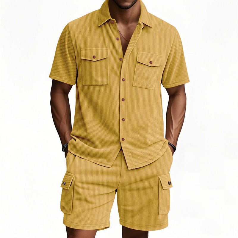Casual shirt for men and shorts set with practical chest pockets and elastic waistband Lune London