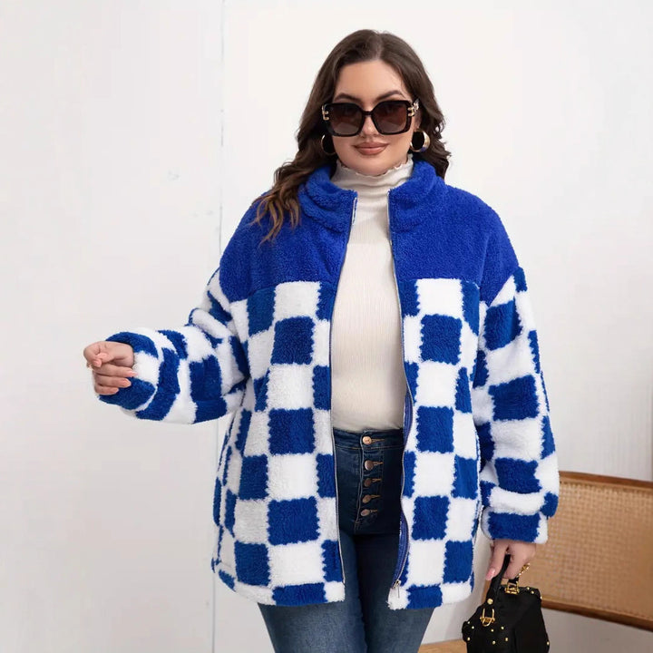 Quilted fleece jacket with plaid pattern for women Lune London