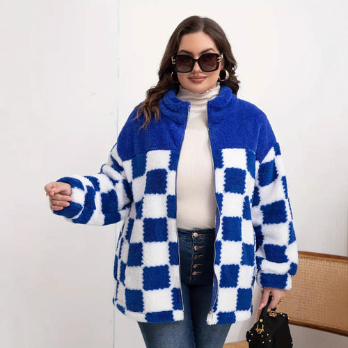 Quilted fleece jacket with plaid pattern for women Amarae
