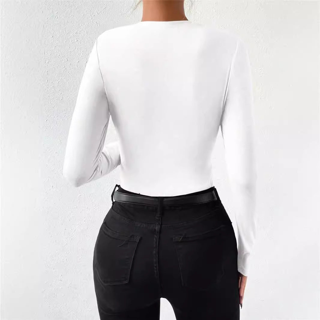 Ladies long sleeve bodysuit with elegant draping Lune London
