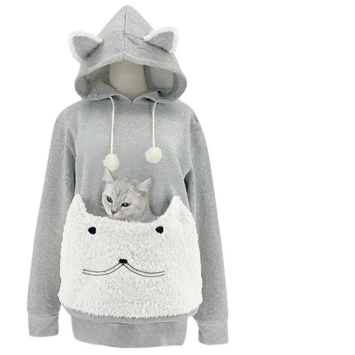 Ladies Cozy Hoodie with Cat Motif and Practical Kangaroo Pocket Lune London