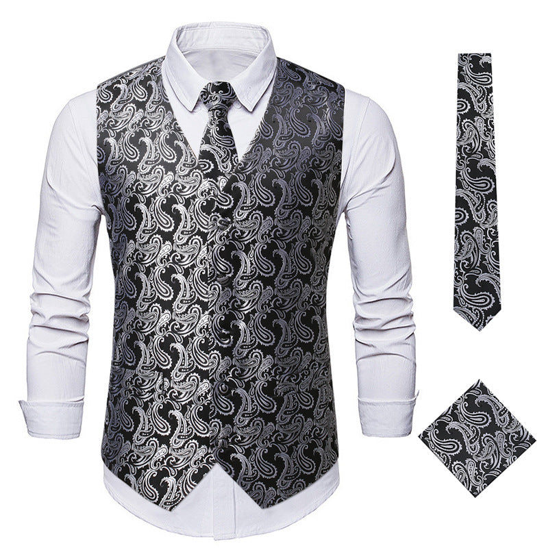 Men's Elegant Vest with Fine Paisley Pattern and Matching Tie Set Lune London