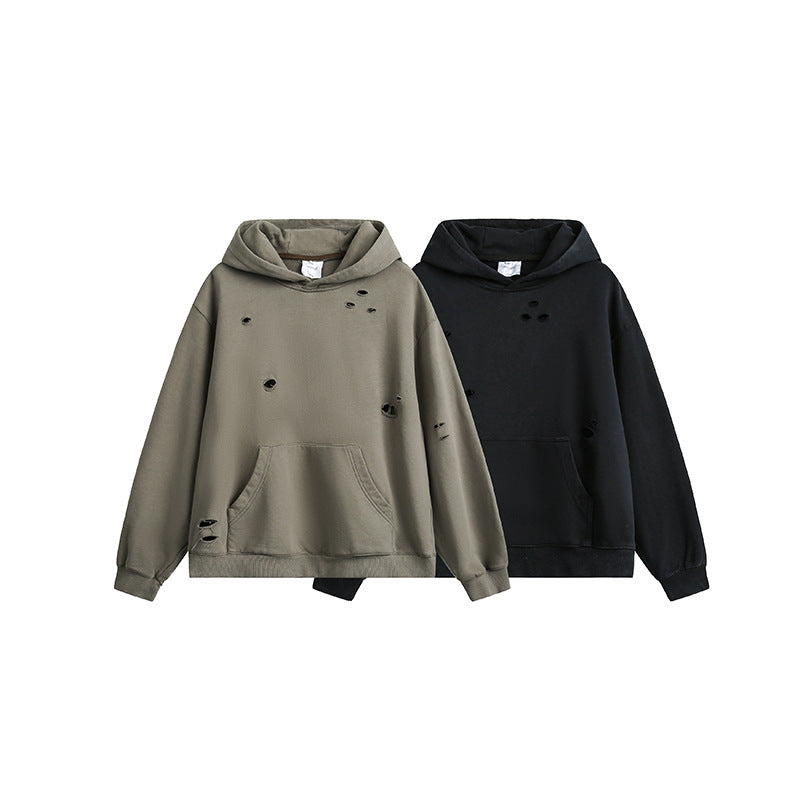 Unisex Oversize Hoodie with Distressed Details, Kangaroo Pocket and Ribbed Cuffs Amarae