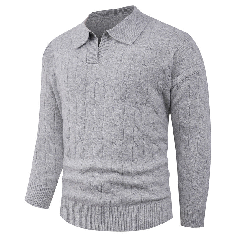 Knit sweater for men with a modern cable pattern and polo collar Lune London
