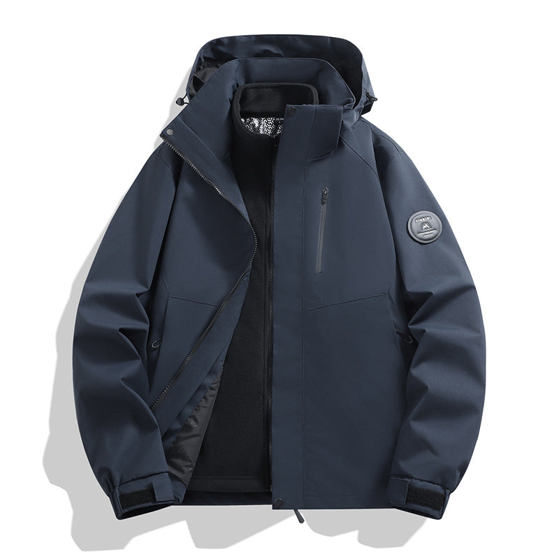 Men's softshell performance jacket with removable hood, concealed full-length zipper, and ergonomic cut Amarae