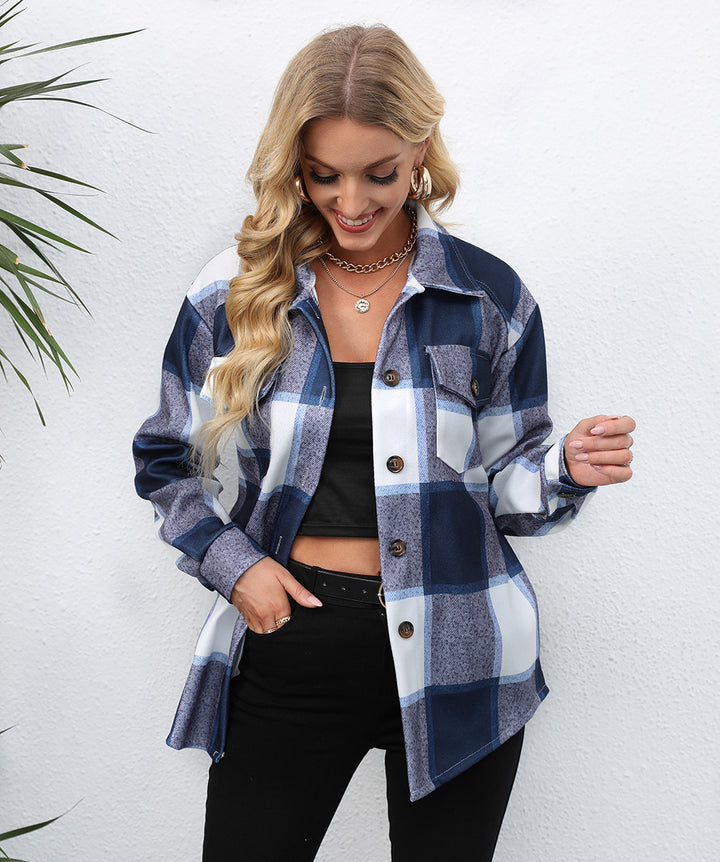 Plaid flannel jacket for women with pockets Lune London