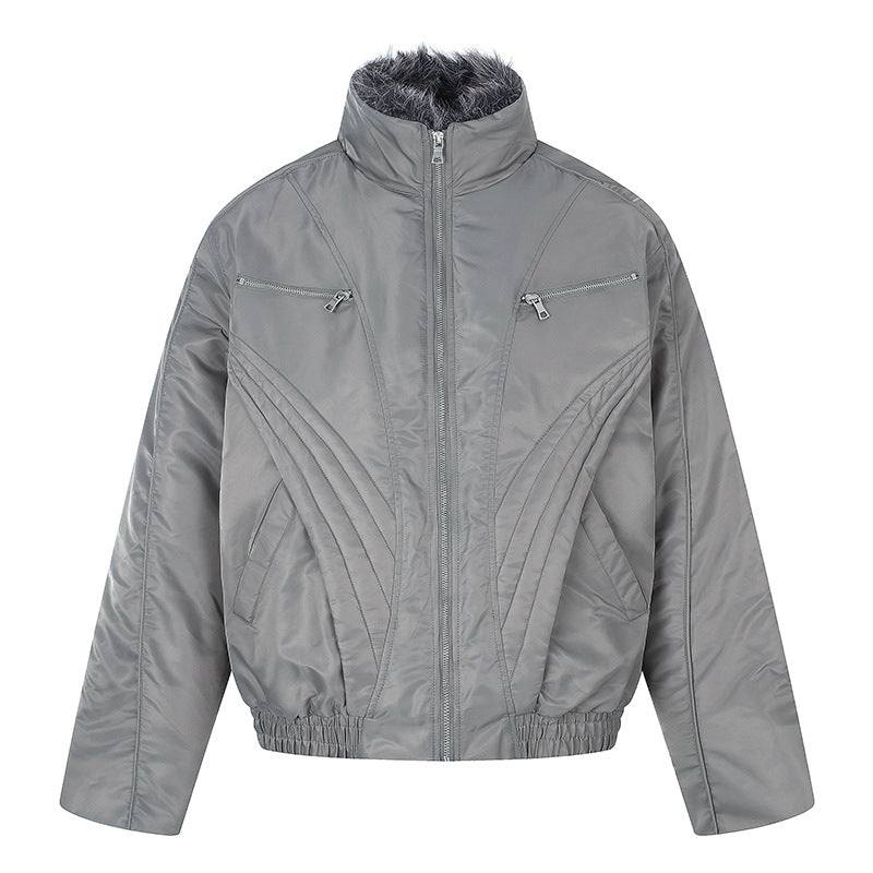 Women's padded bomber jacket with high stand-up collar, faux fur lined collar and zippered pockets Amarae