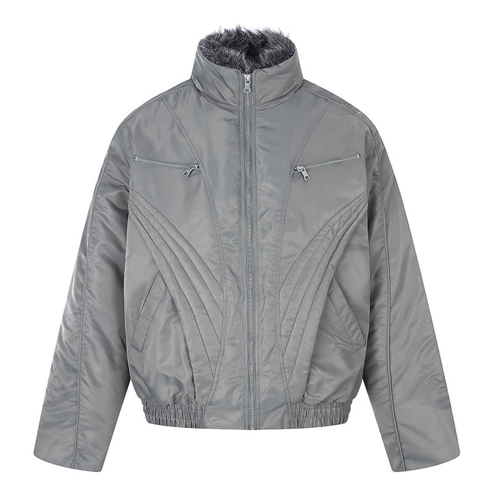 Women's padded bomber jacket with high stand-up collar, faux fur lined collar and zippered pockets Amarae