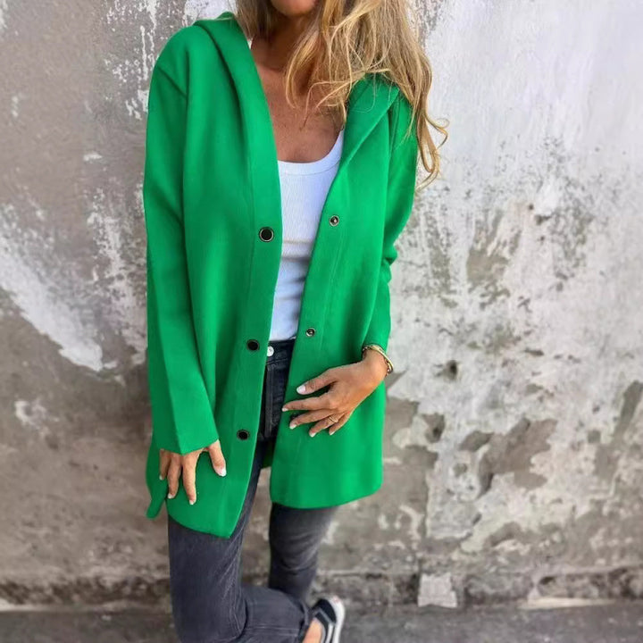 Women's Midi Length Oversized Coat made of Wool Blend with Clear Button Placket and Minimalist Lapels Amarae