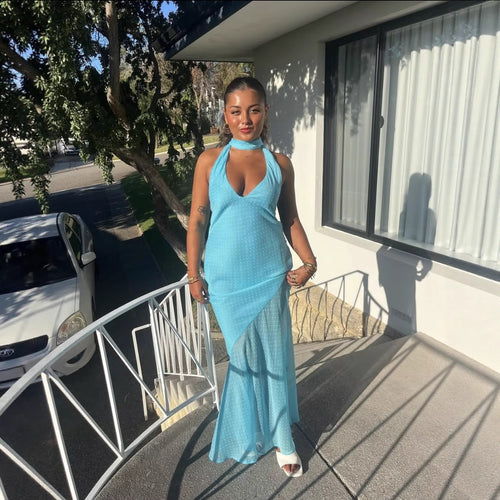 Maxi dress for women with a refined back and elegant ruffles Amarae