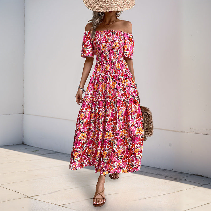 Maxi off-shoulder dress for women with layered ruffle design Lune London