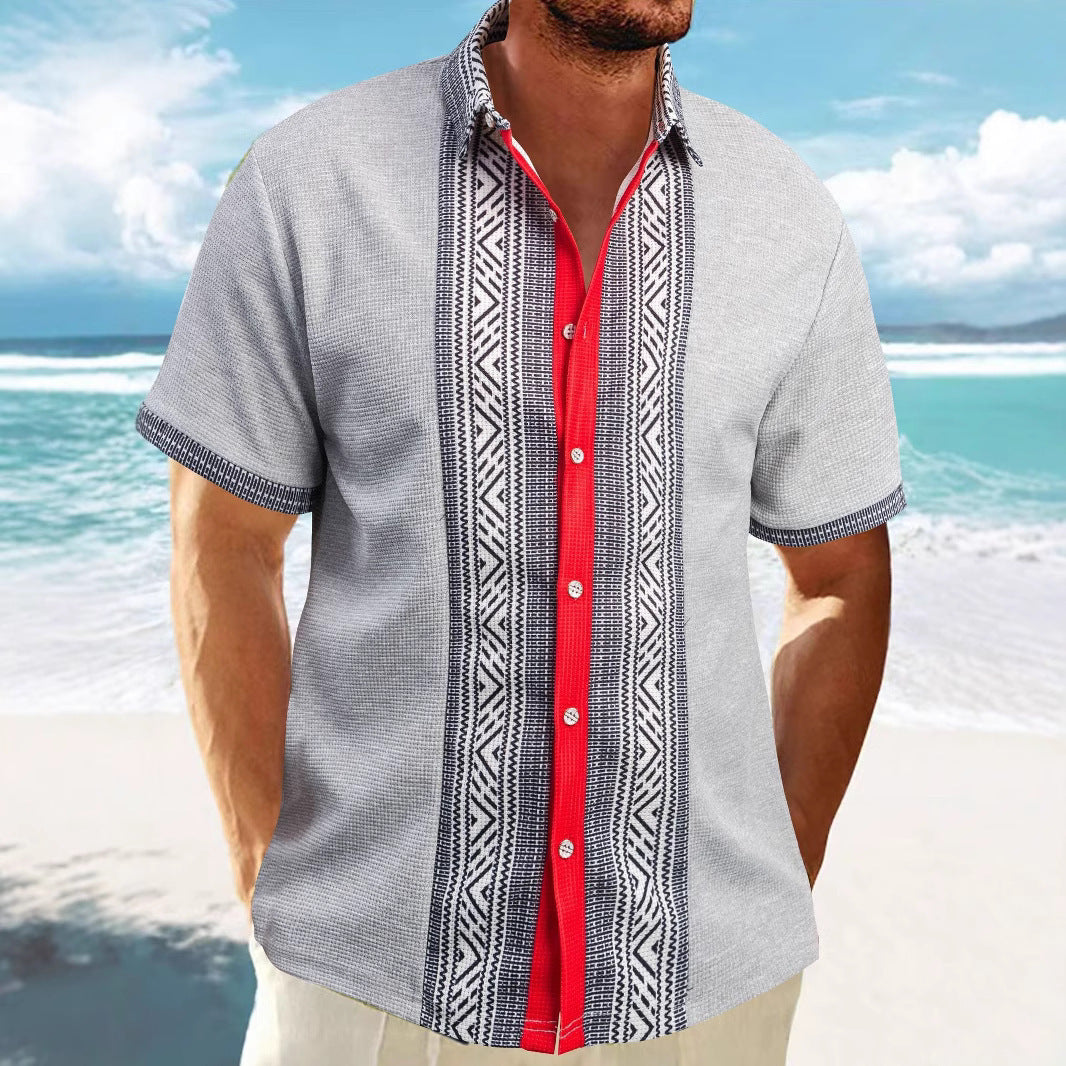 Casual short-sleeve shirt for men with geometric pattern and breathable texture Lune London