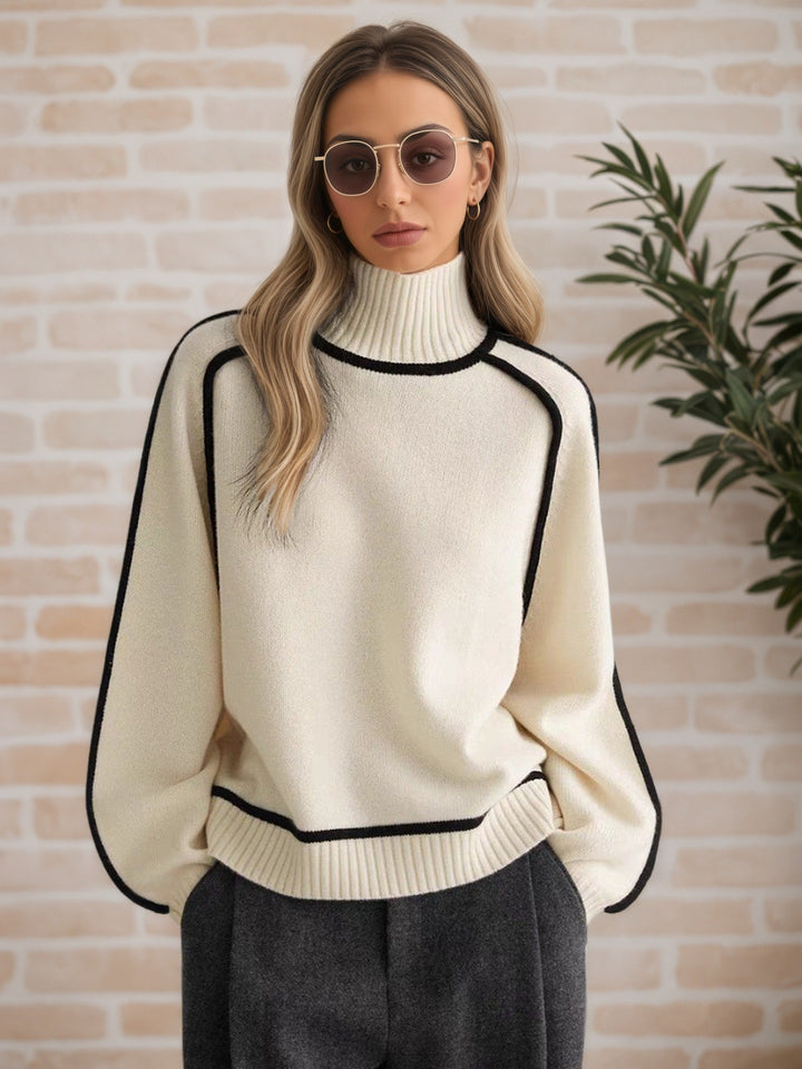 Women's sweater with high collar and modern structured details Lune London