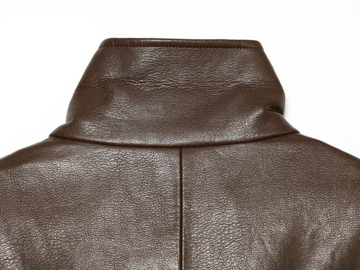 Women tailored leather-look biker jacket with high funnel collar Amarae