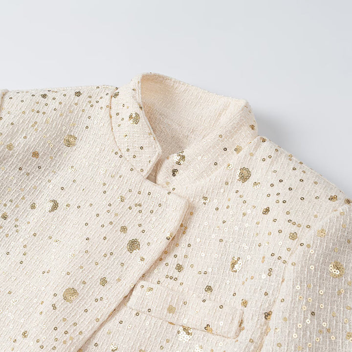 Women's short blazer in bouclé style with stand-up collar and sequin application Amarae