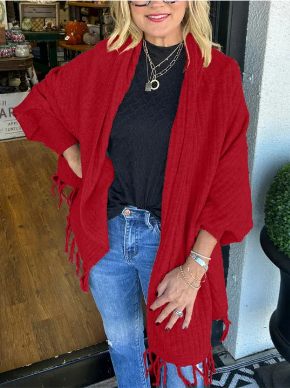 Ladies versatile poncho with fringes Lune London