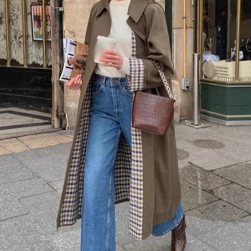 Oversized checkered pattern trench coat for ladies Amarae