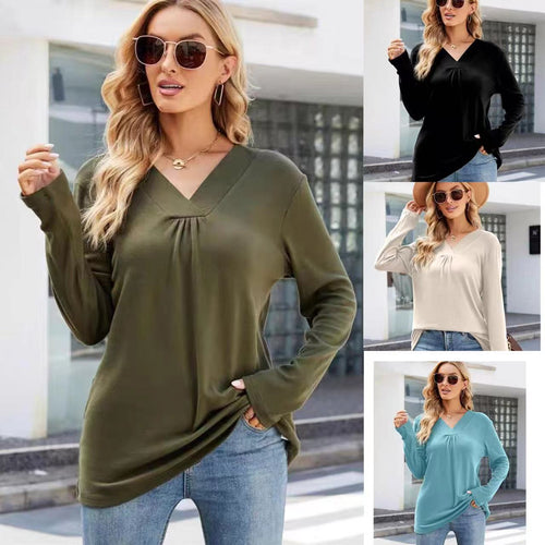 Long sleeve V-neck blouse for women with asymmetrical cut Amarae