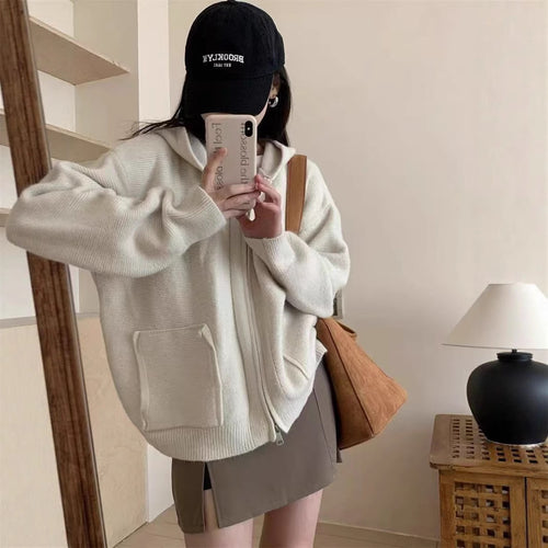 Ladies Casual Oversized Knit Vest with Hood and Pockets Amarae