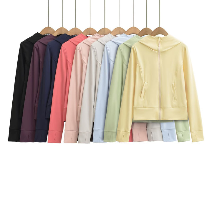 Women's Hooded Sports Jacket with Full Zip, Tailored Fit, and Integrated Zipper Pockets Amarae