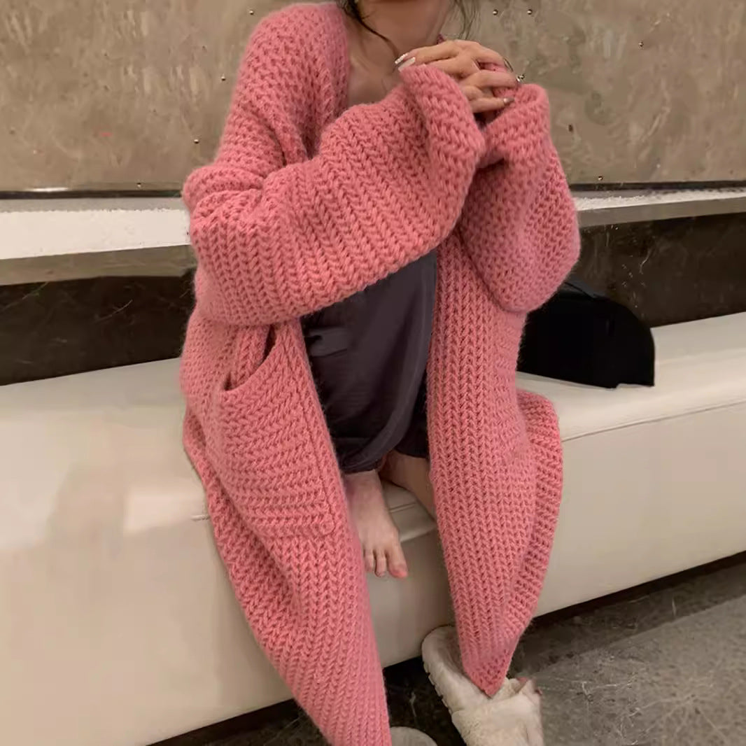 Manteau tricoté décontracté pour femmes avec ouverture à l'avant et poches