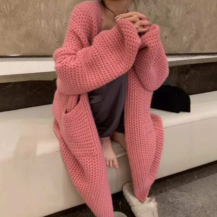 Manteau tricoté décontracté pour femmes avec ouverture à l'avant et poches