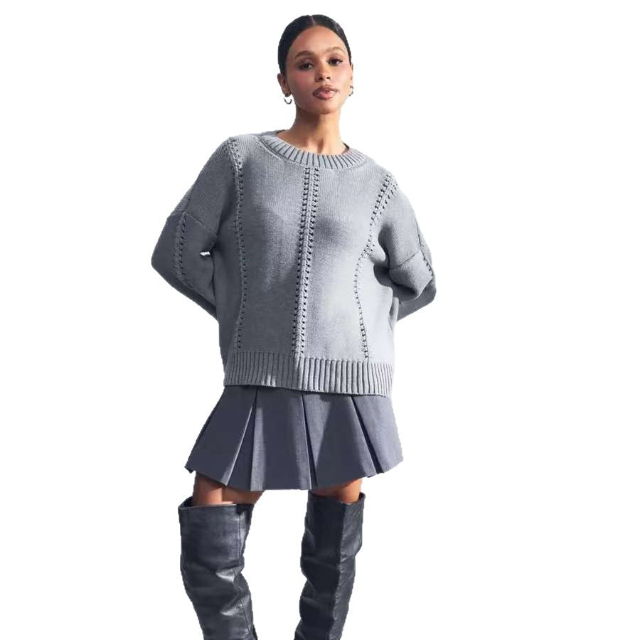 Chunky knit sweater for women with airy details and dropped shoulders Lune London