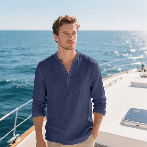 Elegant long-sleeved shirt for men with fashionable high collar and textured surface Amarae