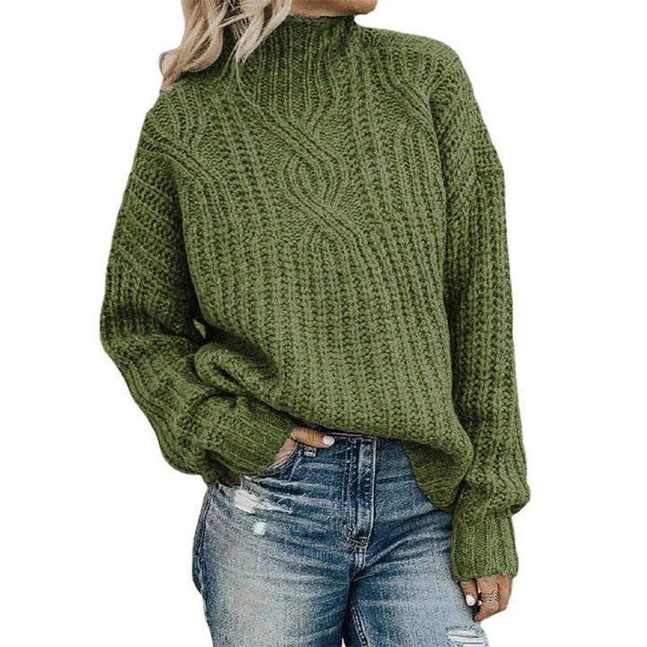 Chunky knit sweater for women with turtleneck and ribbed cable pattern Lune London