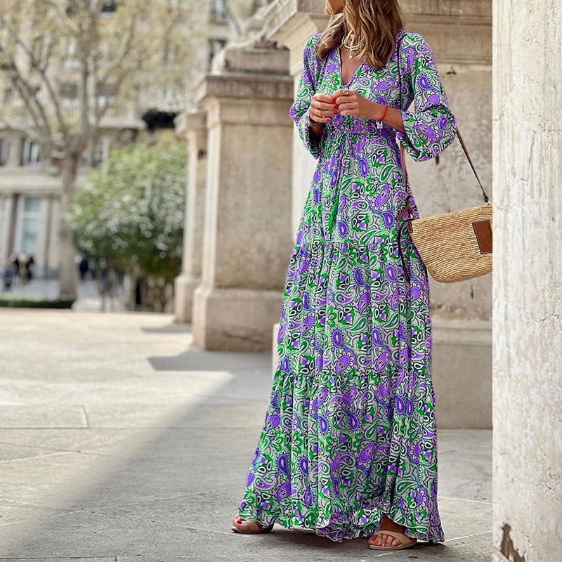 Maxi dress for women with floral patterns and voluminous sleeves Lune London