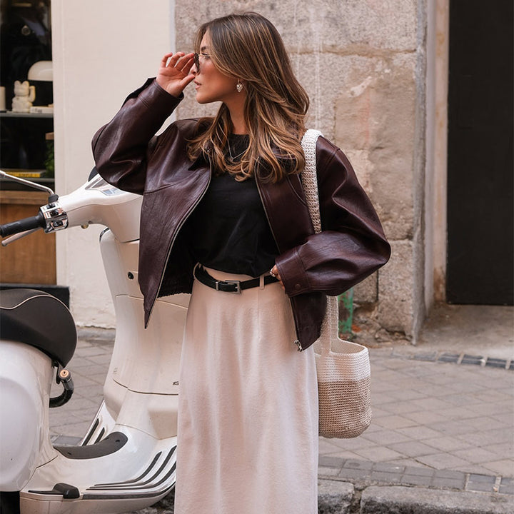 Faux leather jacket for women with a relaxed fit and zipper Lune London