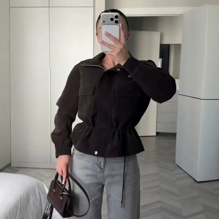 Women’s short jacket in utility style with waist drawstring and stand-up collar Amarae
