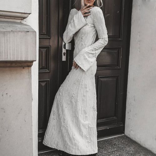 Elegant maxi dress for women with ruffled details and refined sleeves Amarae