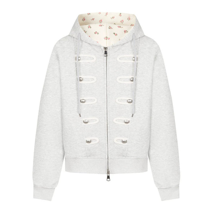 Women's hooded sweat jacket with decorative loops and metal button details Amarae