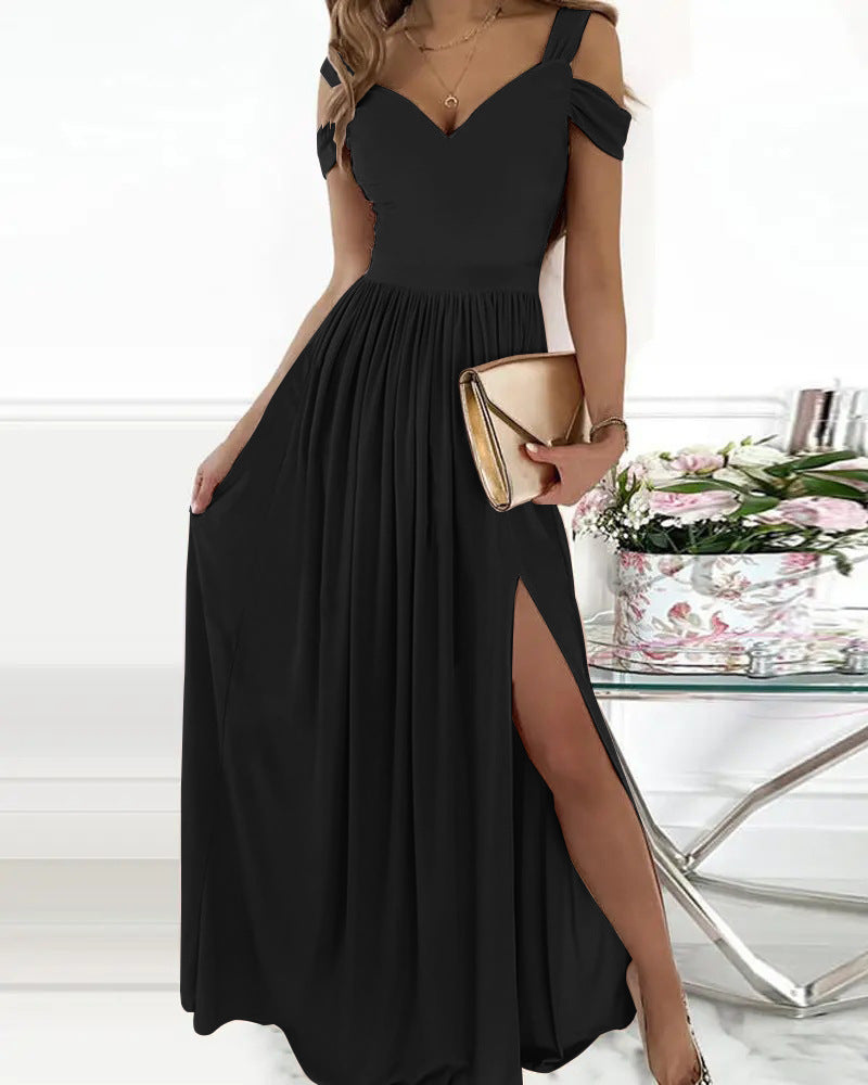 Maxi dress for women with off-shoulder design and refined slit Lune London