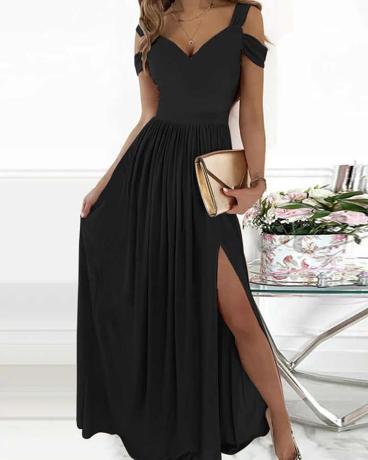 Maxi dress for women with off-shoulder design and refined slit Lune London