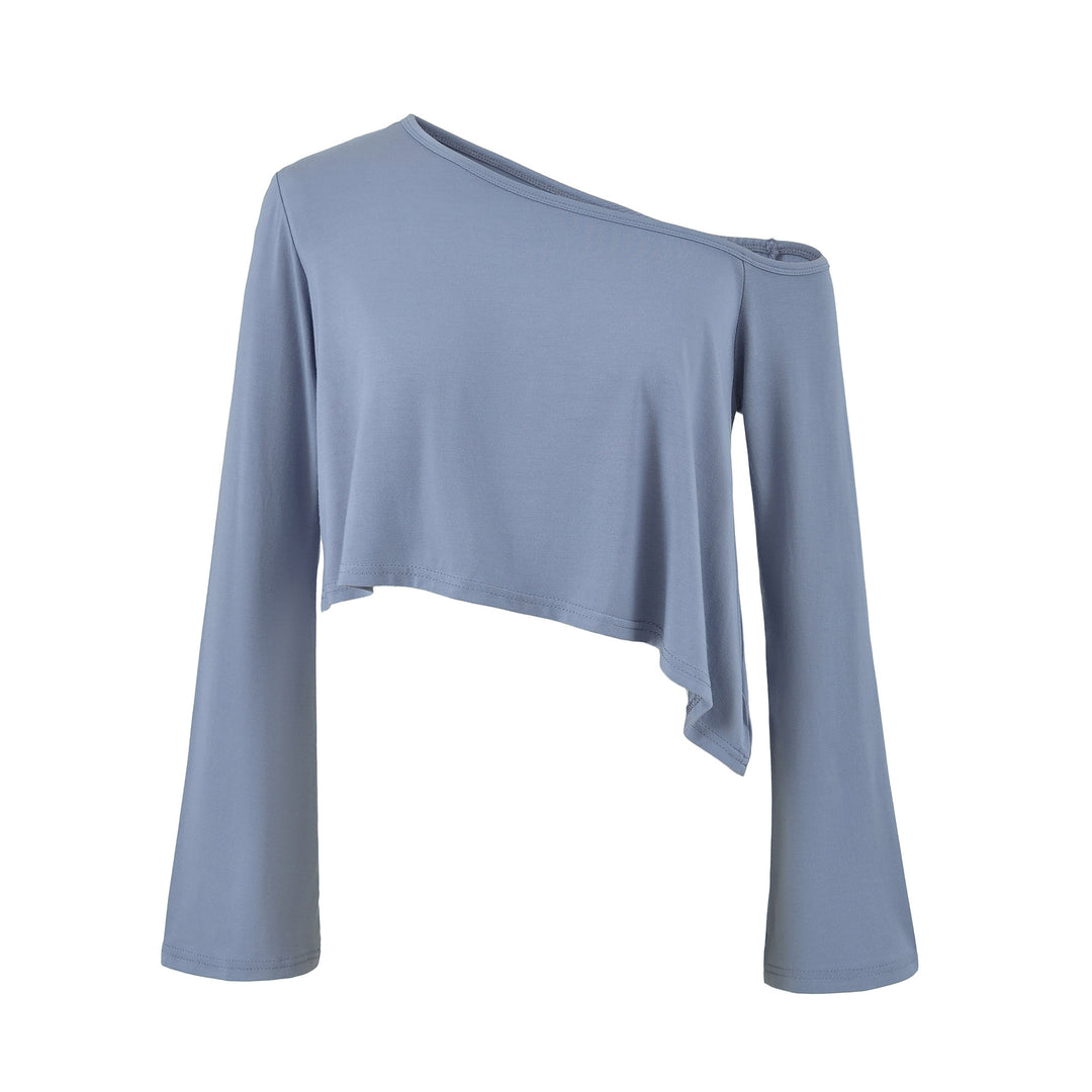 Ladies One-Shoulder Crop Top with Asymmetric Hem and Flared Sleeves Amarae