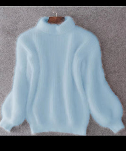 Mohair sweater for women with turtleneck, puff sleeves, and textured design Amarae